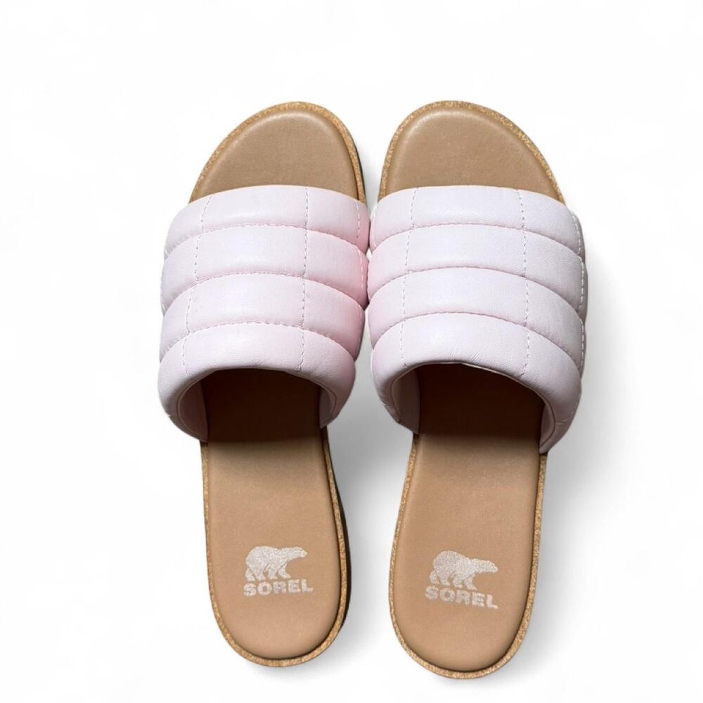 Sorel Ella III Slide Sandals Women’s Size 7 Whitened Pink Quilted Puff Leather